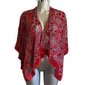 Floral Burnout Velvet Cardigan Poncho Shrug Open Front Shawl Sheer Lightweight